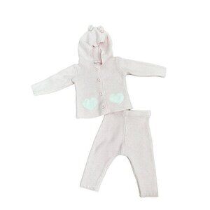 Baby Heart Knit Cardigan & Pants Set 3-6M By Rock A Bye Baby Boutique